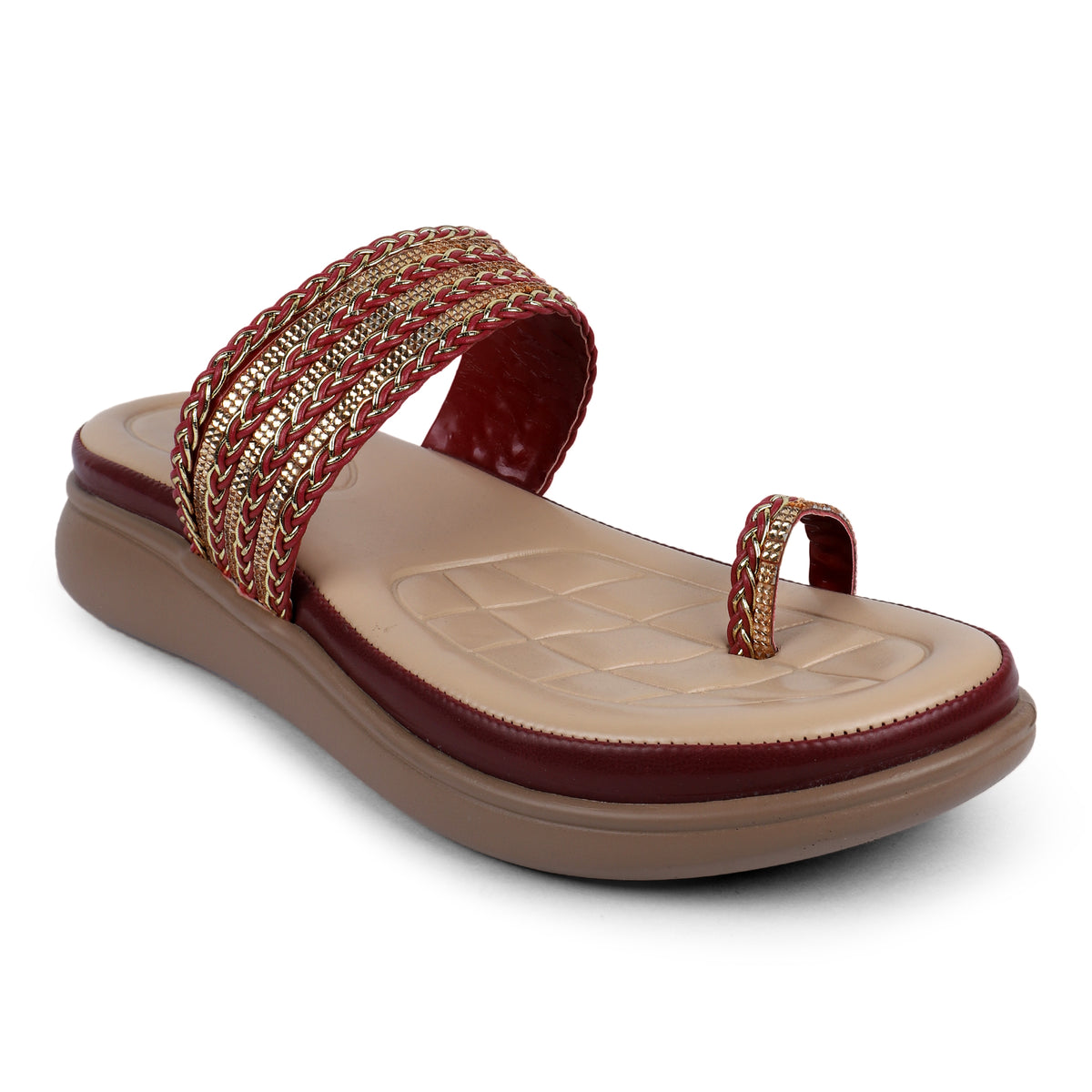 Braided Embellished Toe-Loop Sandals - Maroon