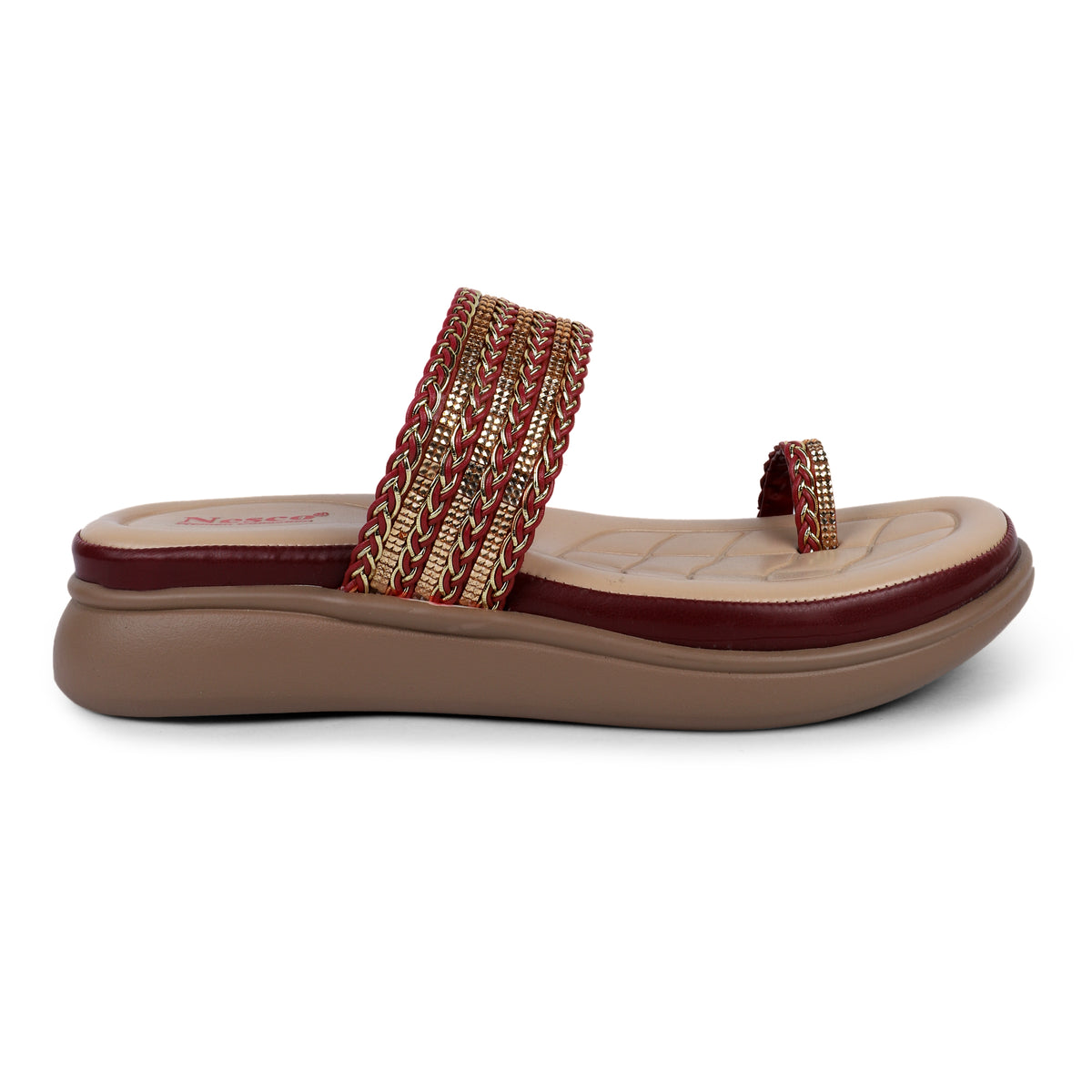 Braided Embellished Toe-Loop Sandals - Maroon