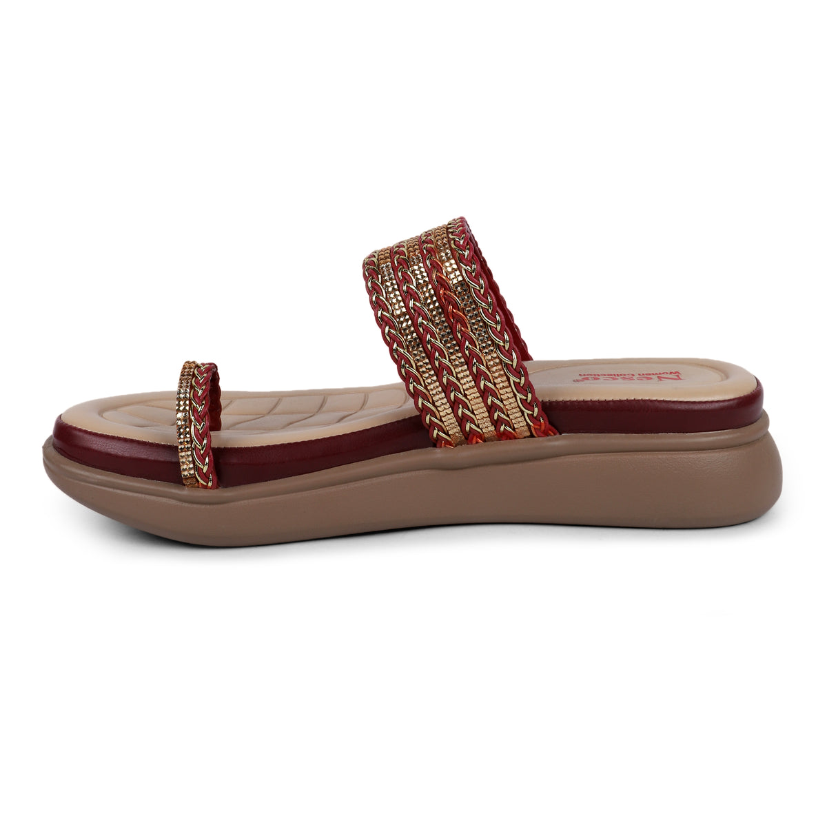 Braided Embellished Toe-Loop Sandals - Maroon