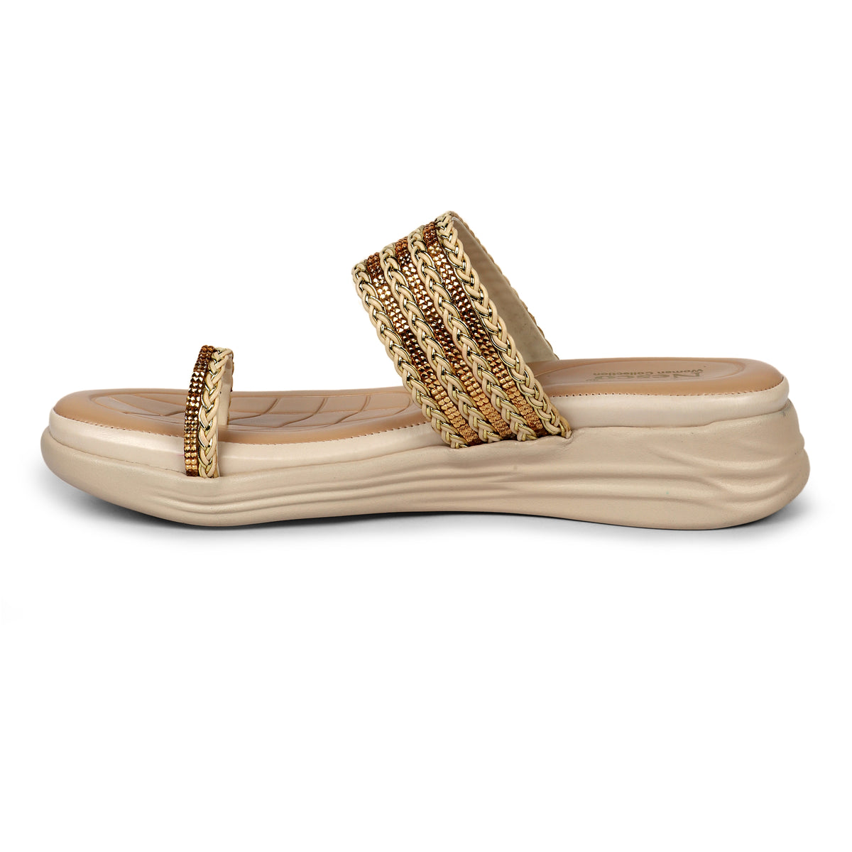 Braided Embellished Toe-Loop Sandals - Beige
