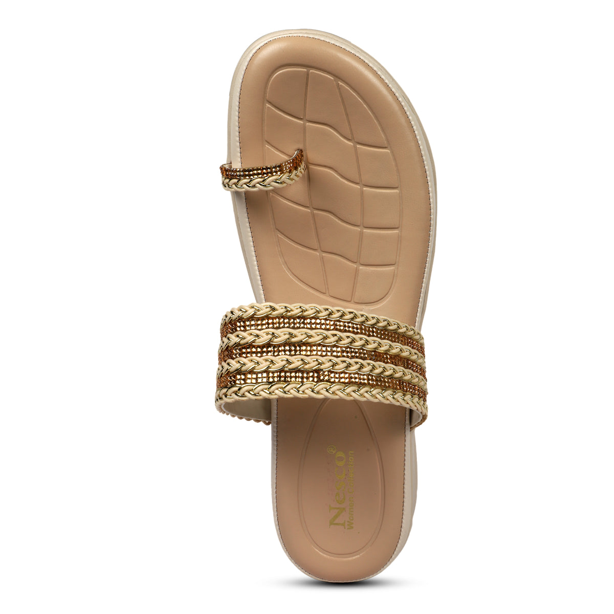 Braided Embellished Toe-Loop Sandals - Beige