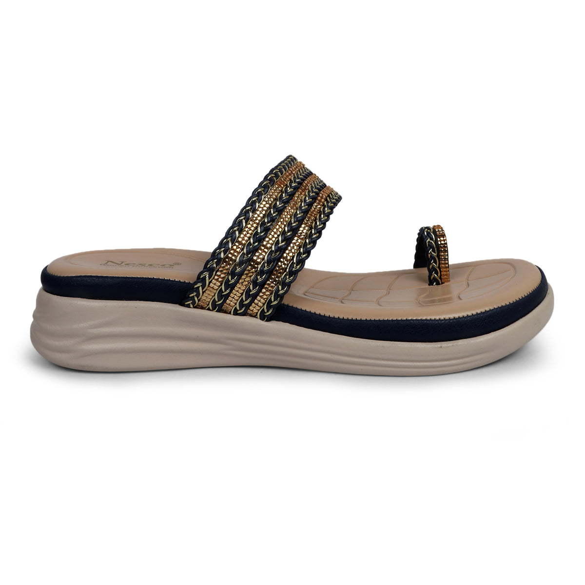 Braided Embellished Toe-Loop Sandals - Navy