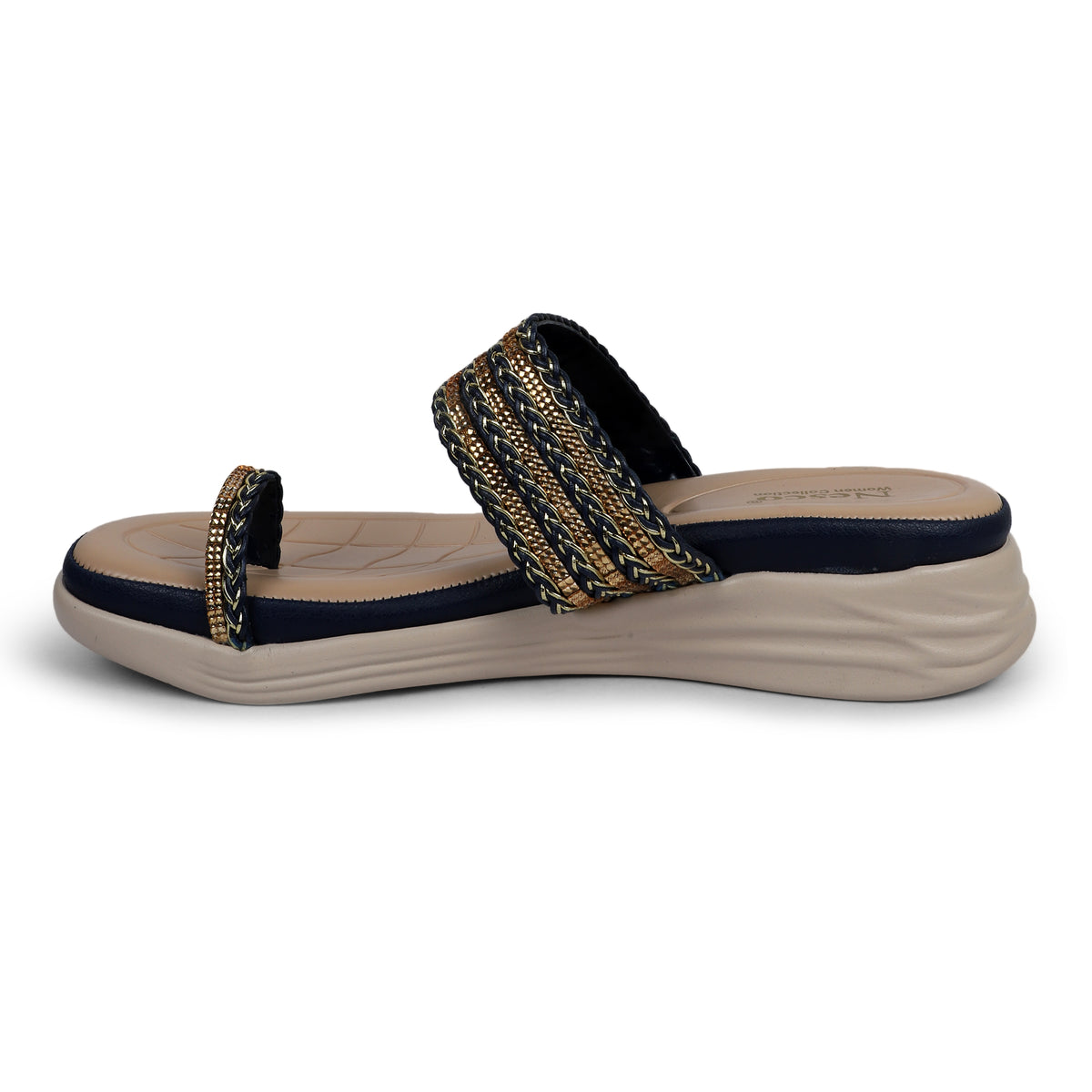 Braided Embellished Toe-Loop Sandals - Navy