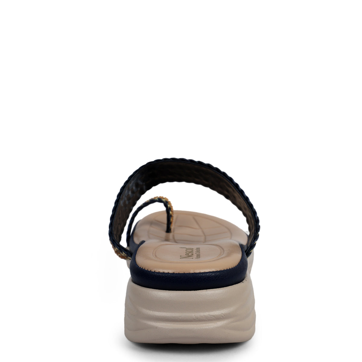 Braided Embellished Toe-Loop Sandals - Navy
