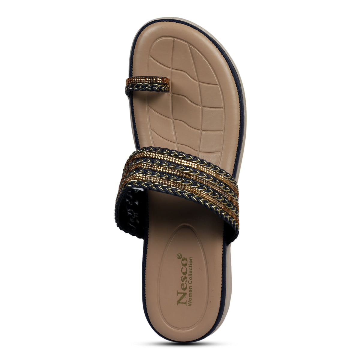Braided Embellished Toe-Loop Sandals - Navy