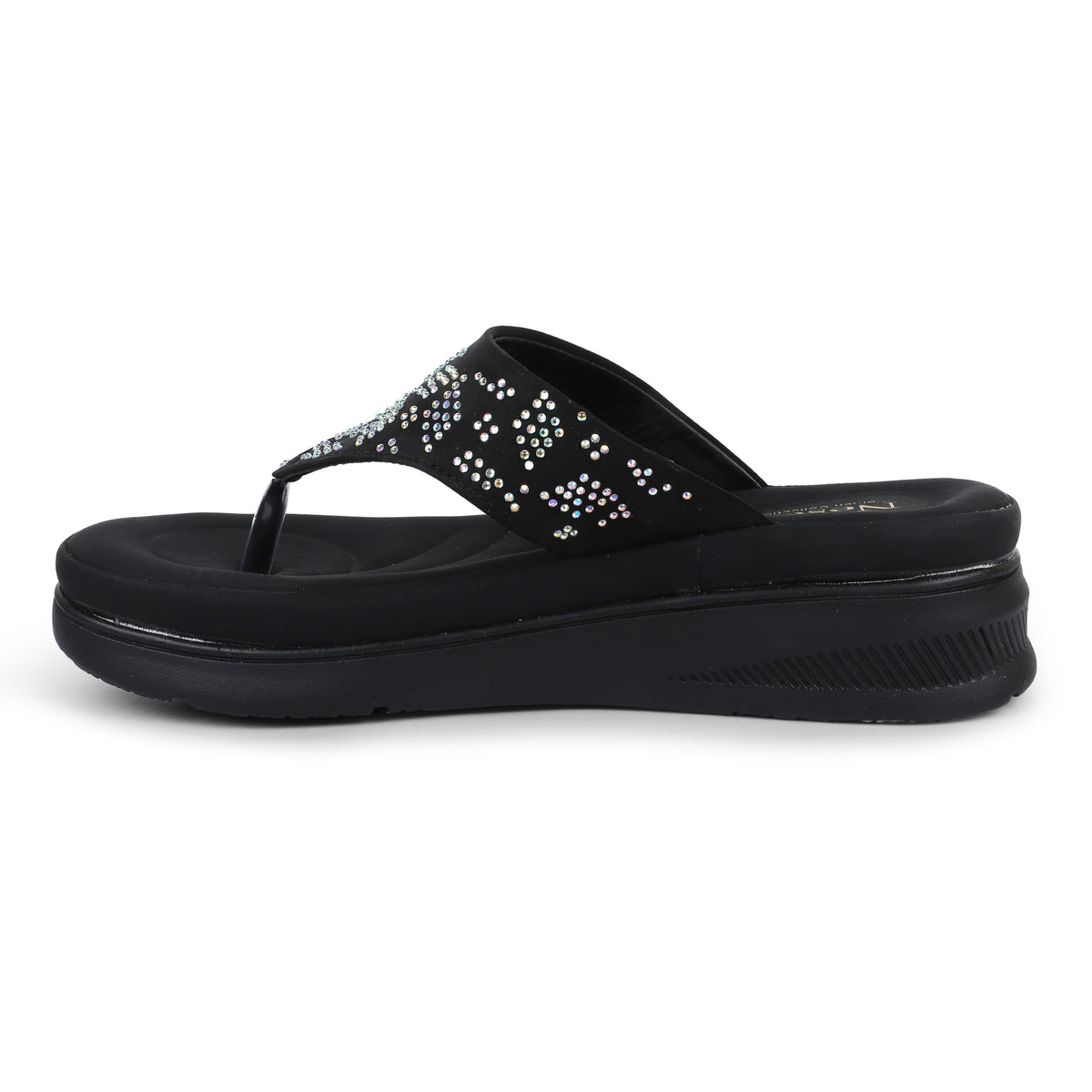 V-Strap Embellished Wedges - Black