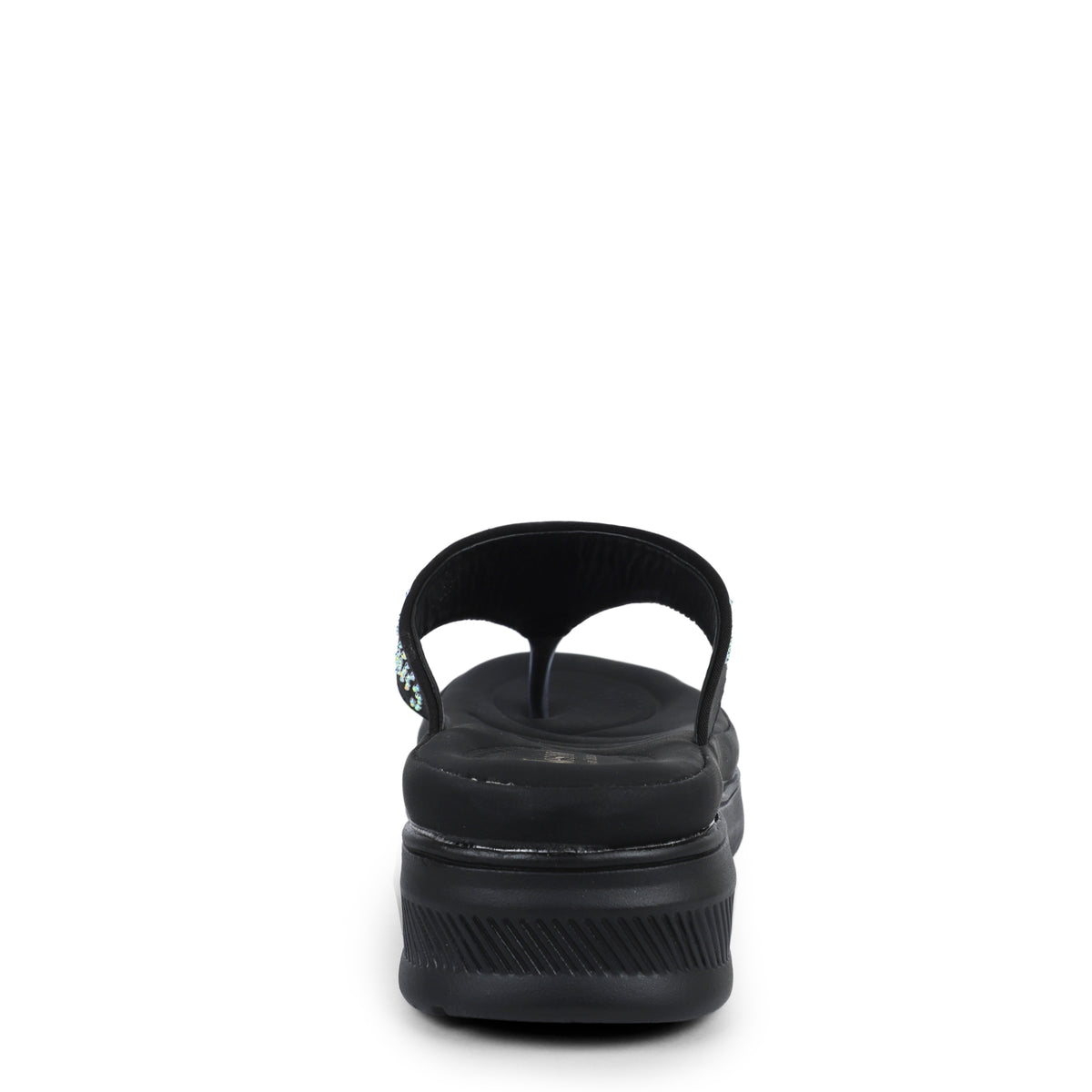 V-Strap Embellished Wedges - Black