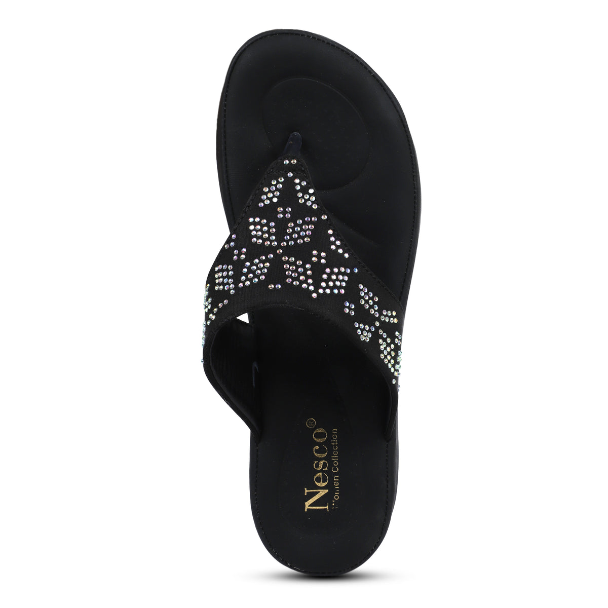 V-Strap Embellished Wedges - Black