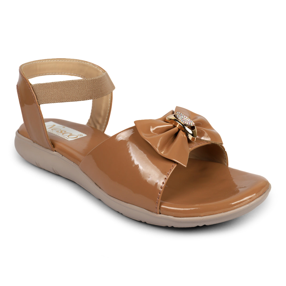 Glossy Bow Comfort Sandals - Tan