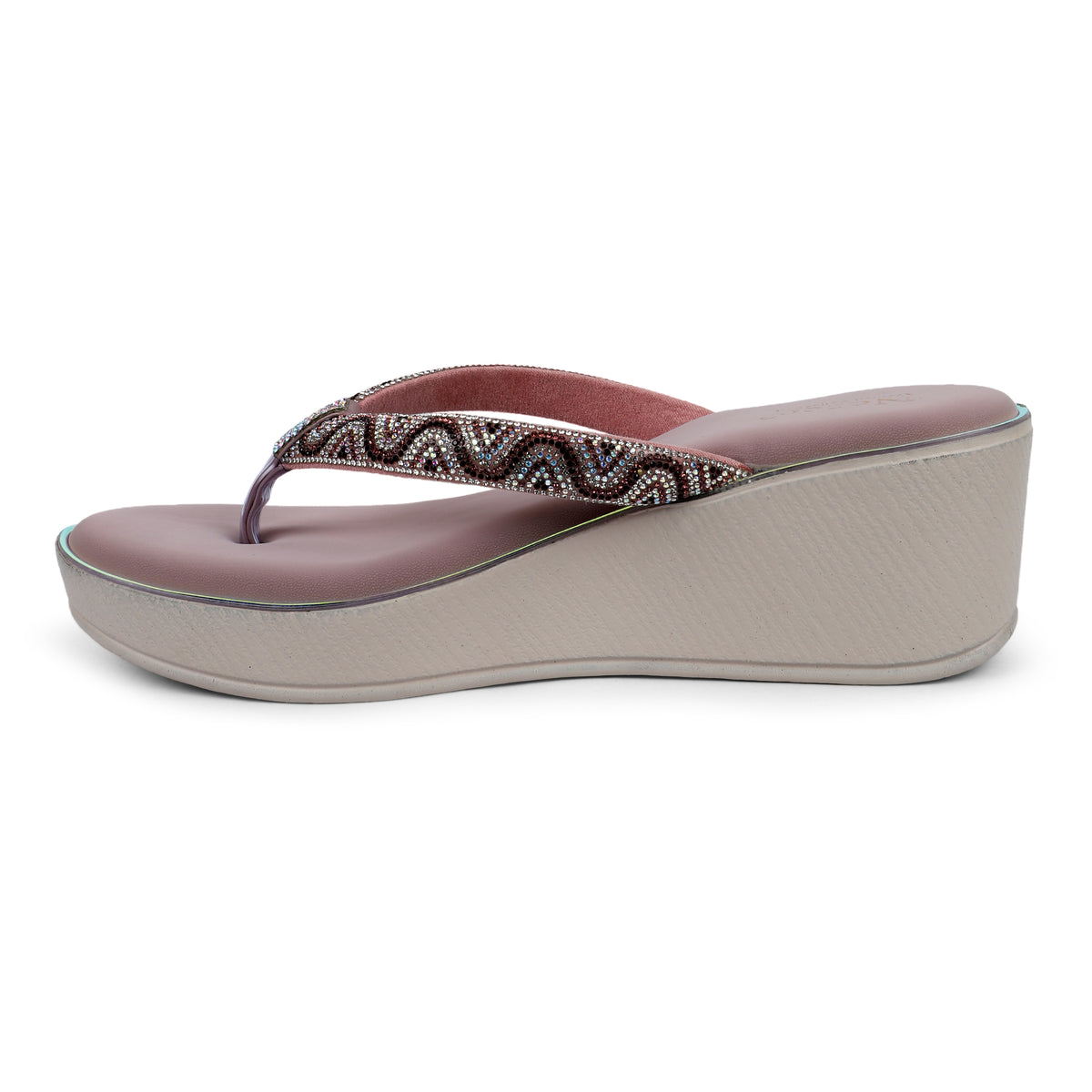 Rhinestone Embellished Wedge Sandals - Mauve Pink