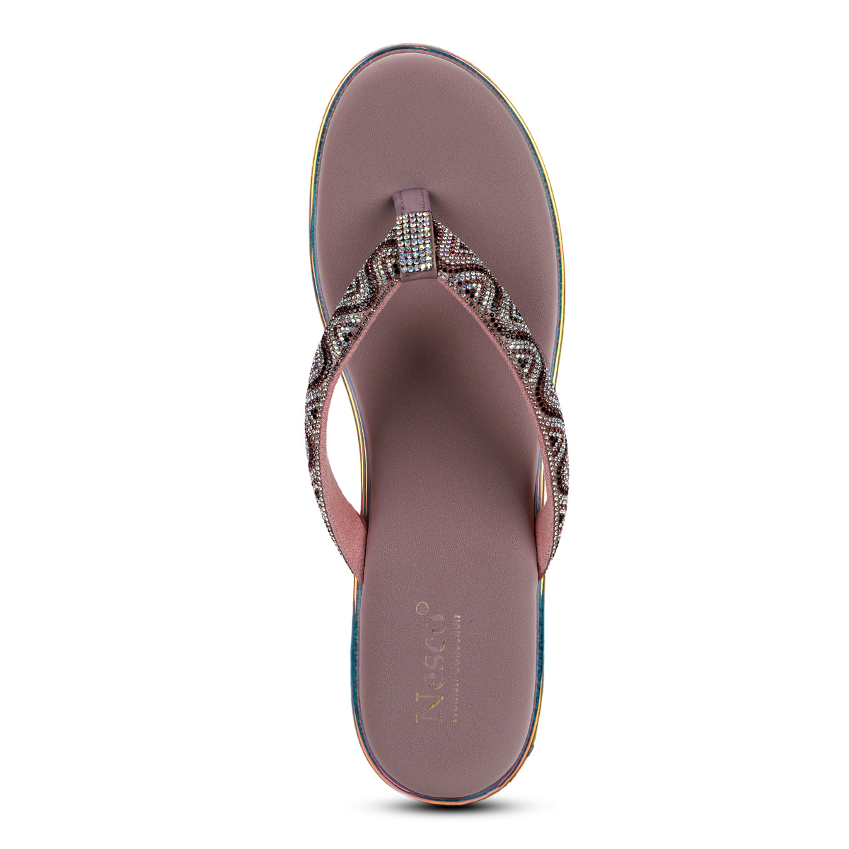 Rhinestone Embellished Wedge Sandals - Mauve Pink