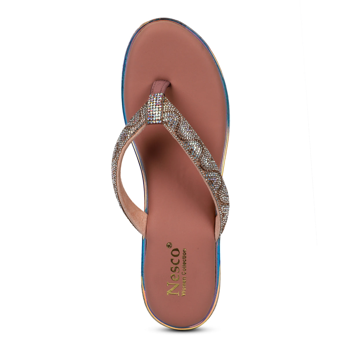 Rhinestone Embellished Wedge Sandals - Mauve