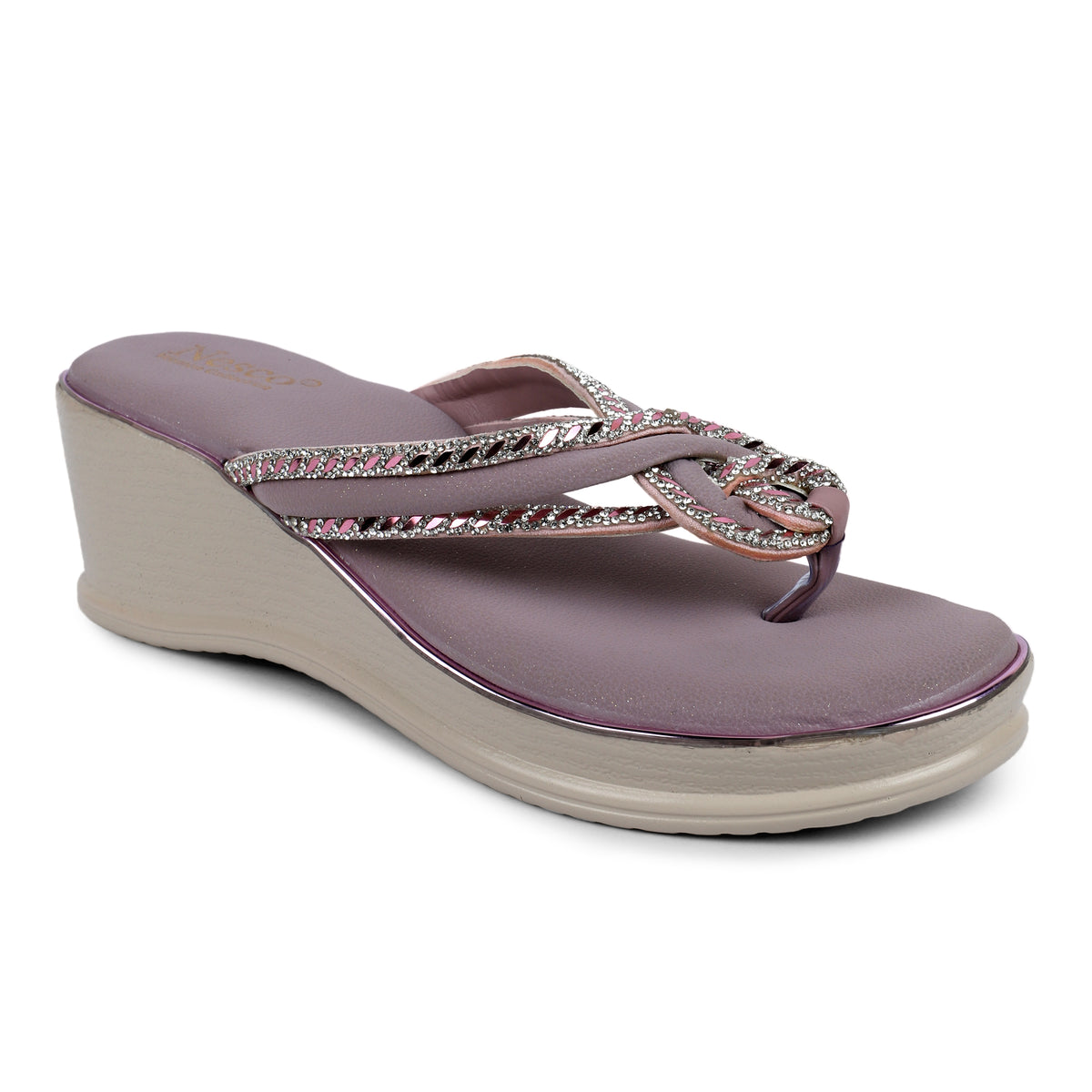 Knotted Rhinestone Wedge Sandals - Mauve Pink