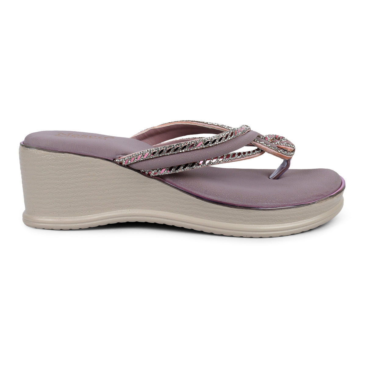 Knotted Rhinestone Wedge Sandals - Mauve Pink