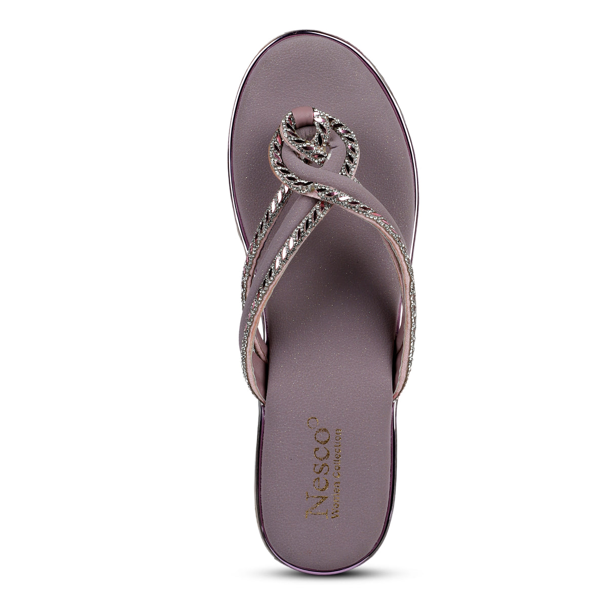 Knotted Rhinestone Wedge Sandals - Mauve Pink