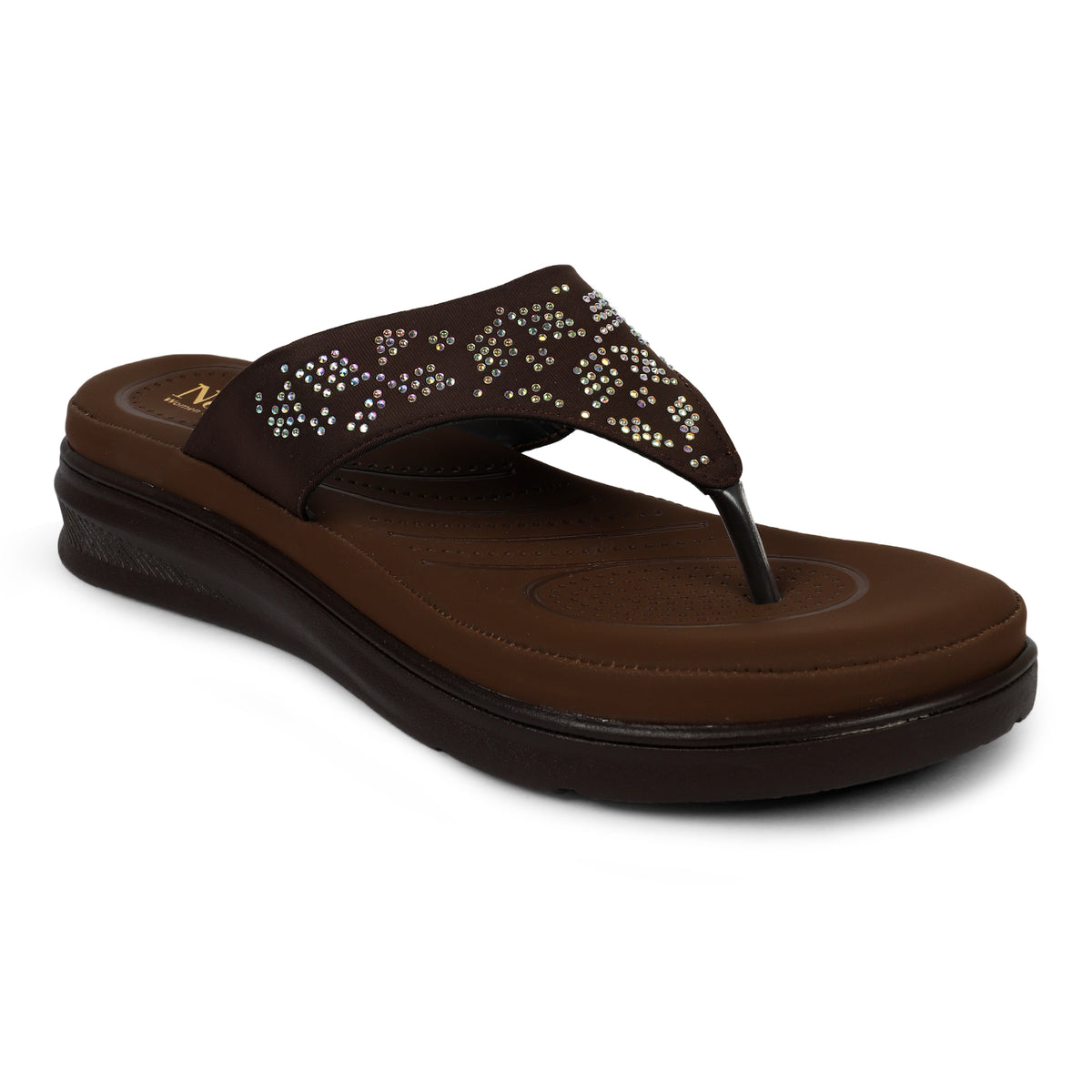 V-Strap Embellished Wedges - Brown