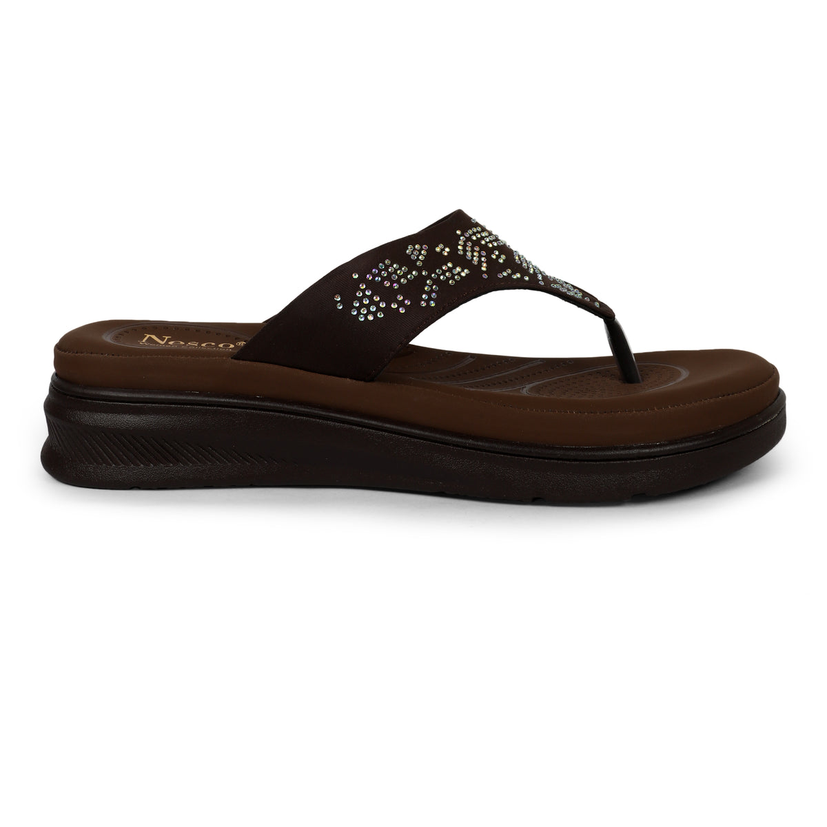 V-Strap Embellished Wedges - Brown