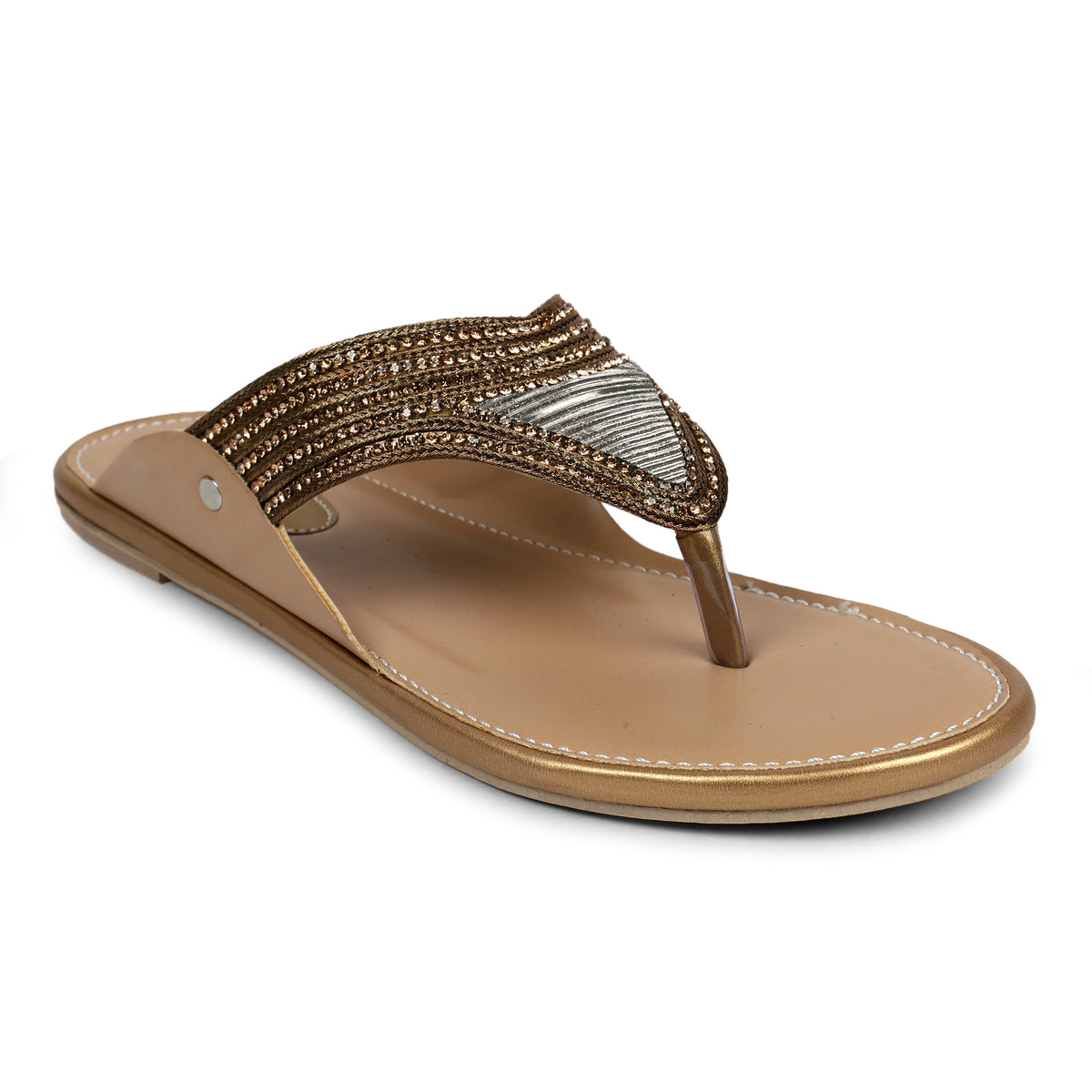 Embellished Triangle Toe-Post Sandals - Gold