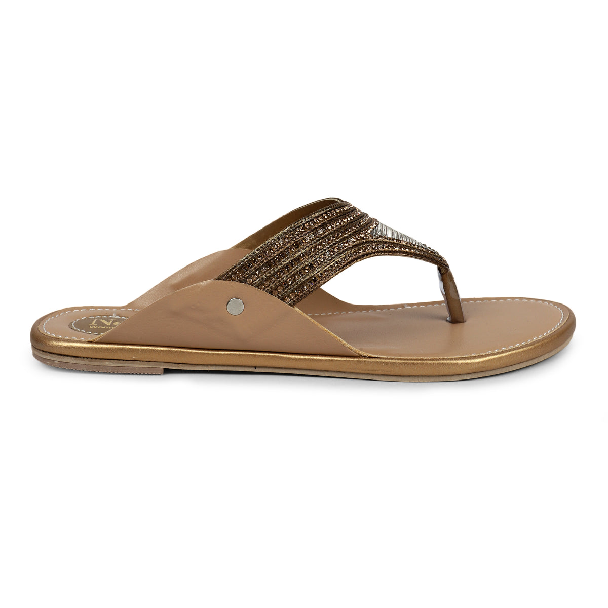 Embellished Triangle Toe-Post Sandals - Gold