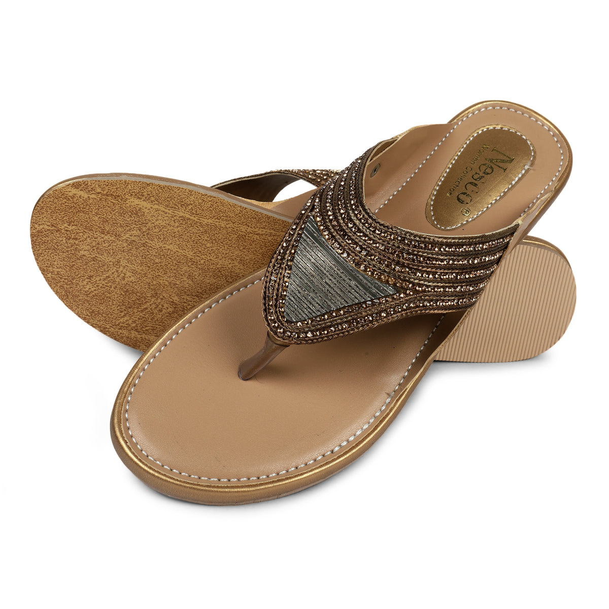 Embellished Triangle Toe-Post Sandals