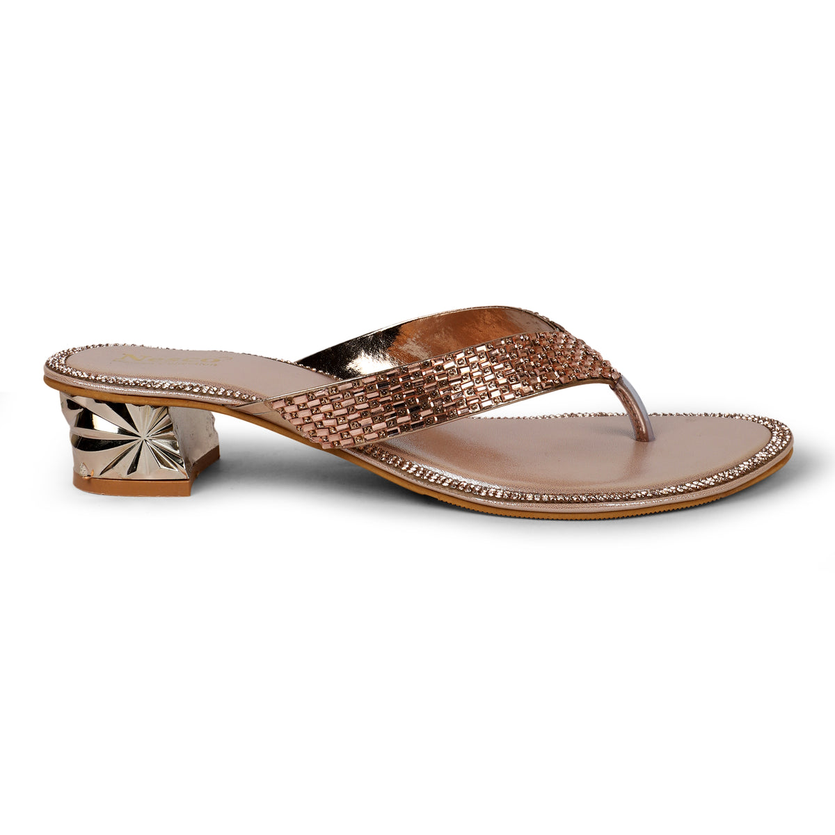 Studded Criss-Cross Block Heel Mules - Rose Gold