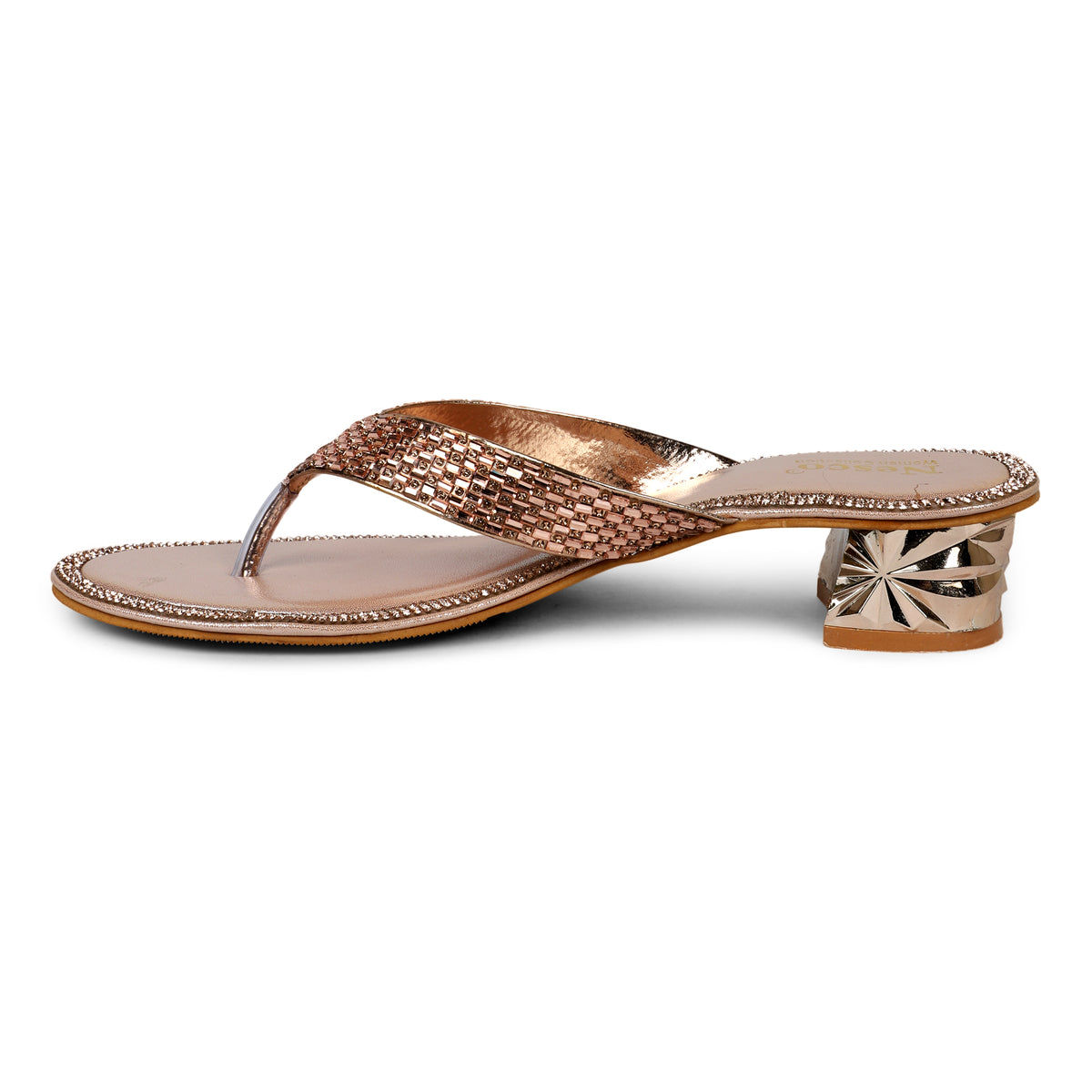 Studded Criss-Cross Block Heel Mules - Rose Gold