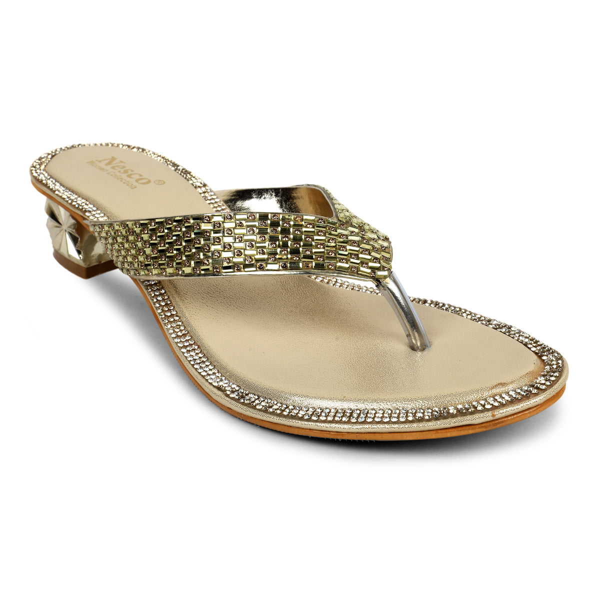 Studded Criss-Cross Block Heel Mules - Gold