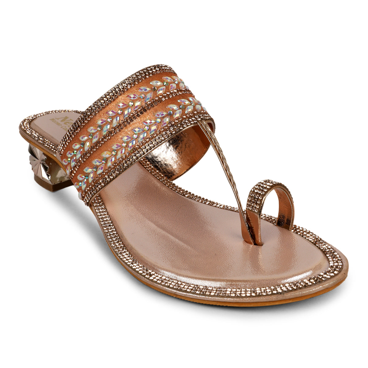 Embellished Leaf Pattern Toe-Post Sandals - Rose Gold