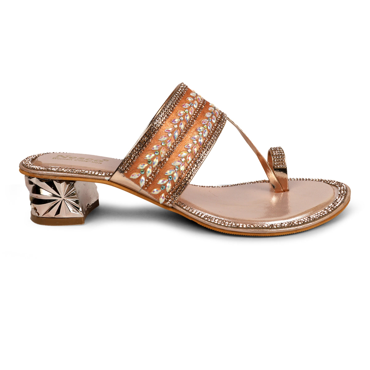 Embellished Leaf Pattern Toe-Post Sandals - Rose Gold