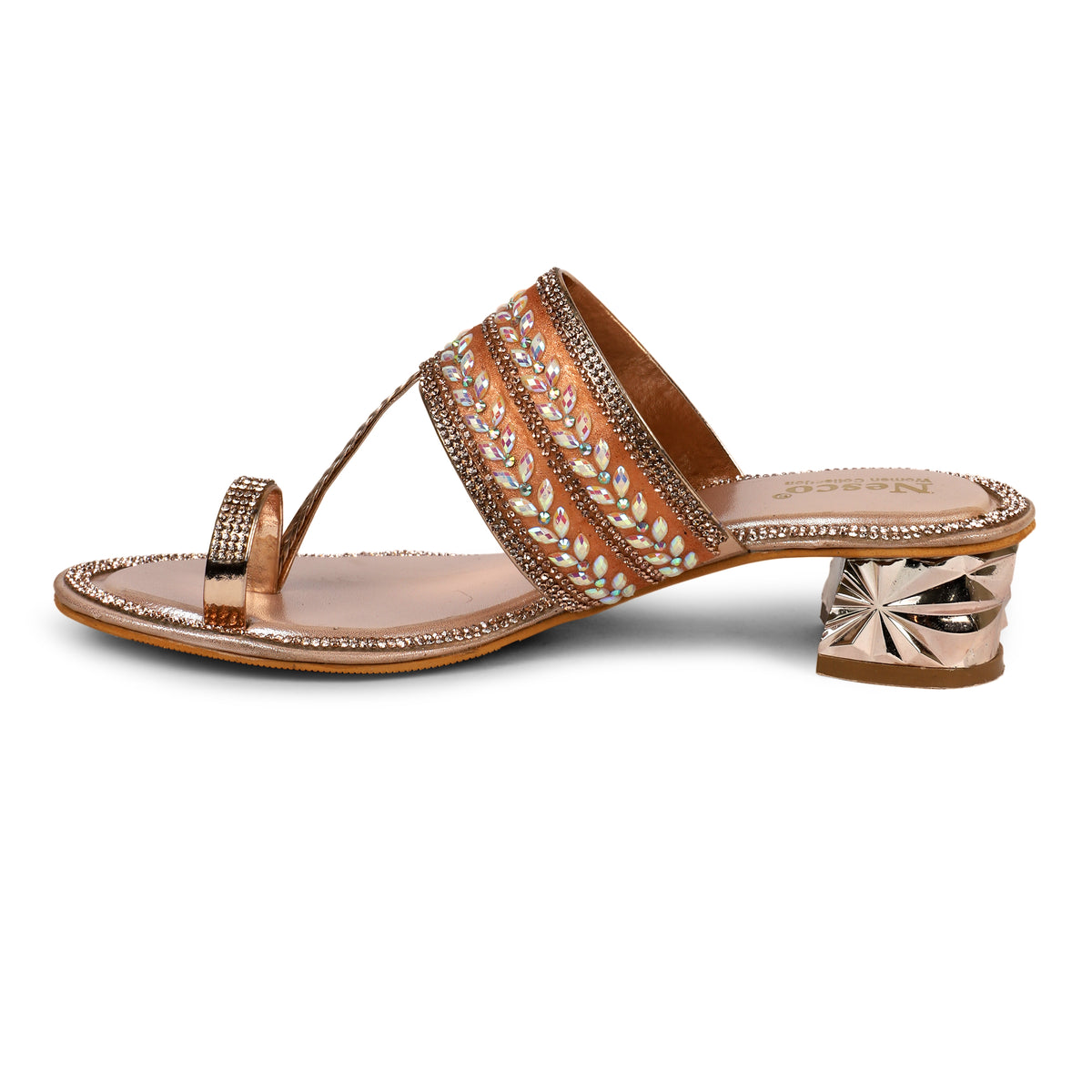 Embellished Leaf Pattern Toe-Post Sandals - Rose Gold
