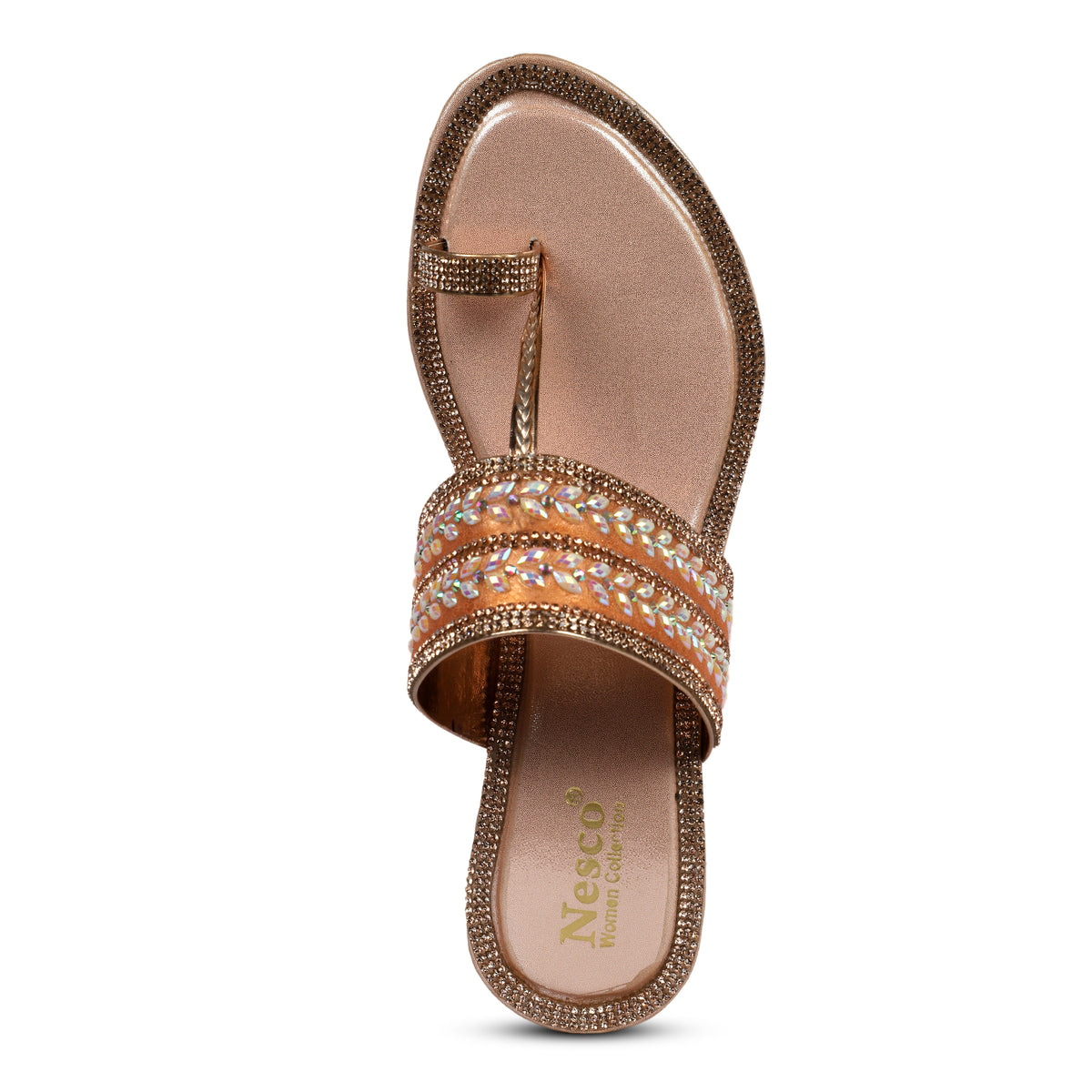 Embellished Leaf Pattern Toe-Post Sandals - Rose Gold