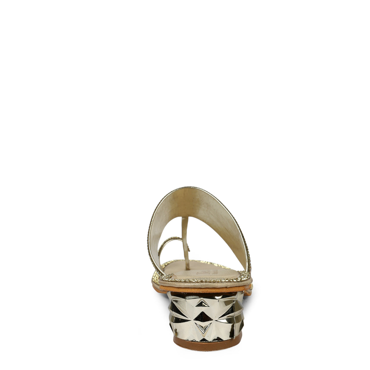 Embellished Leaf Pattern Toe-Post Sandals - Gold