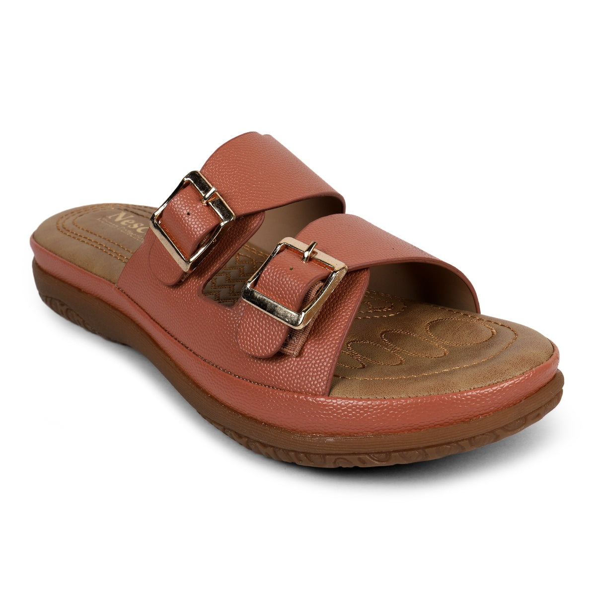 Double Buckle Comfort Slides - Tan