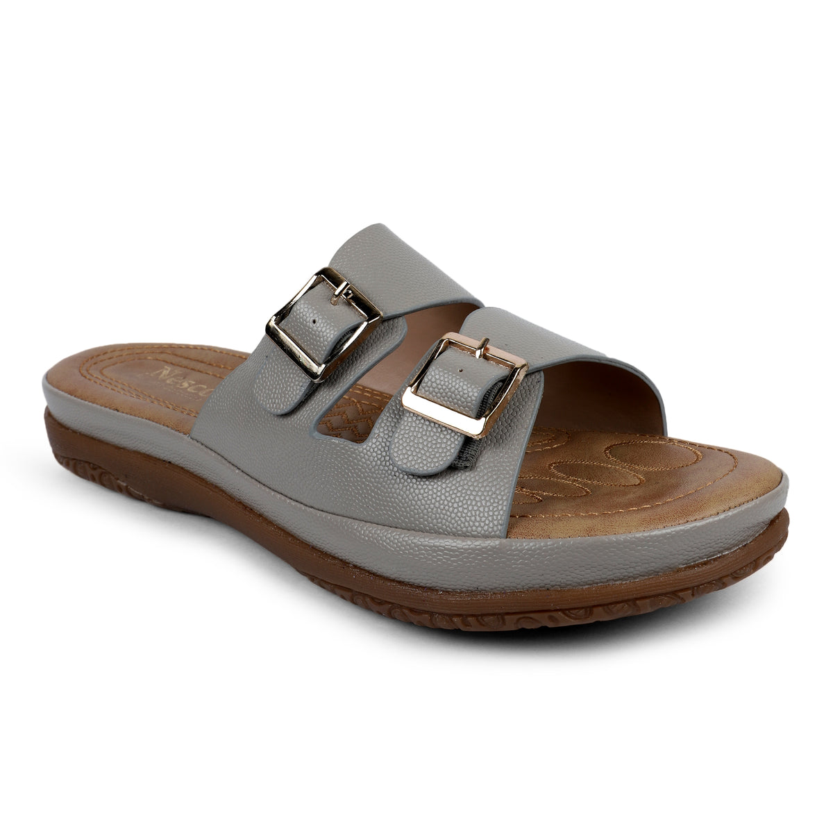 Double Buckle Comfort Slides - Grey