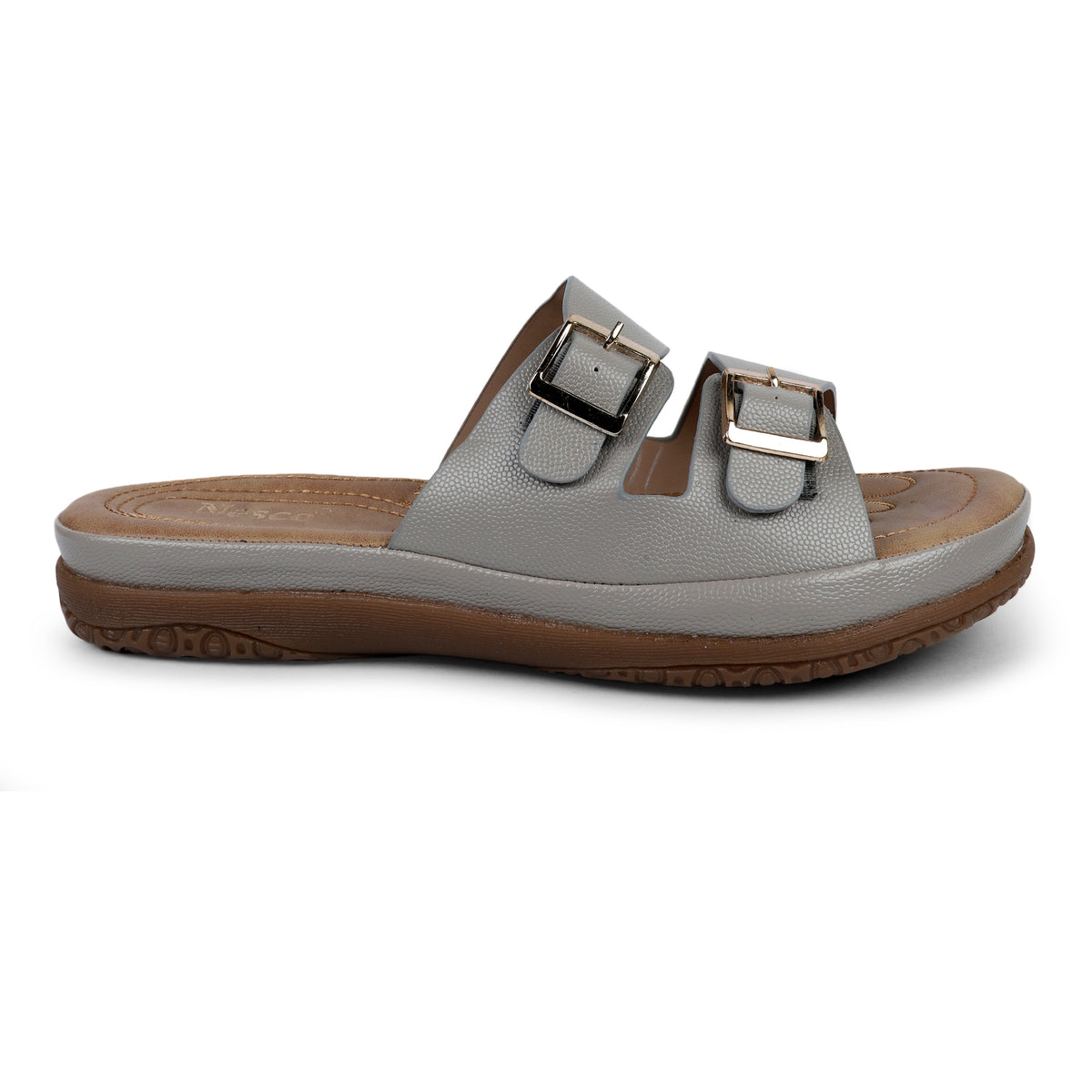 Double Buckle Comfort Slides - Grey