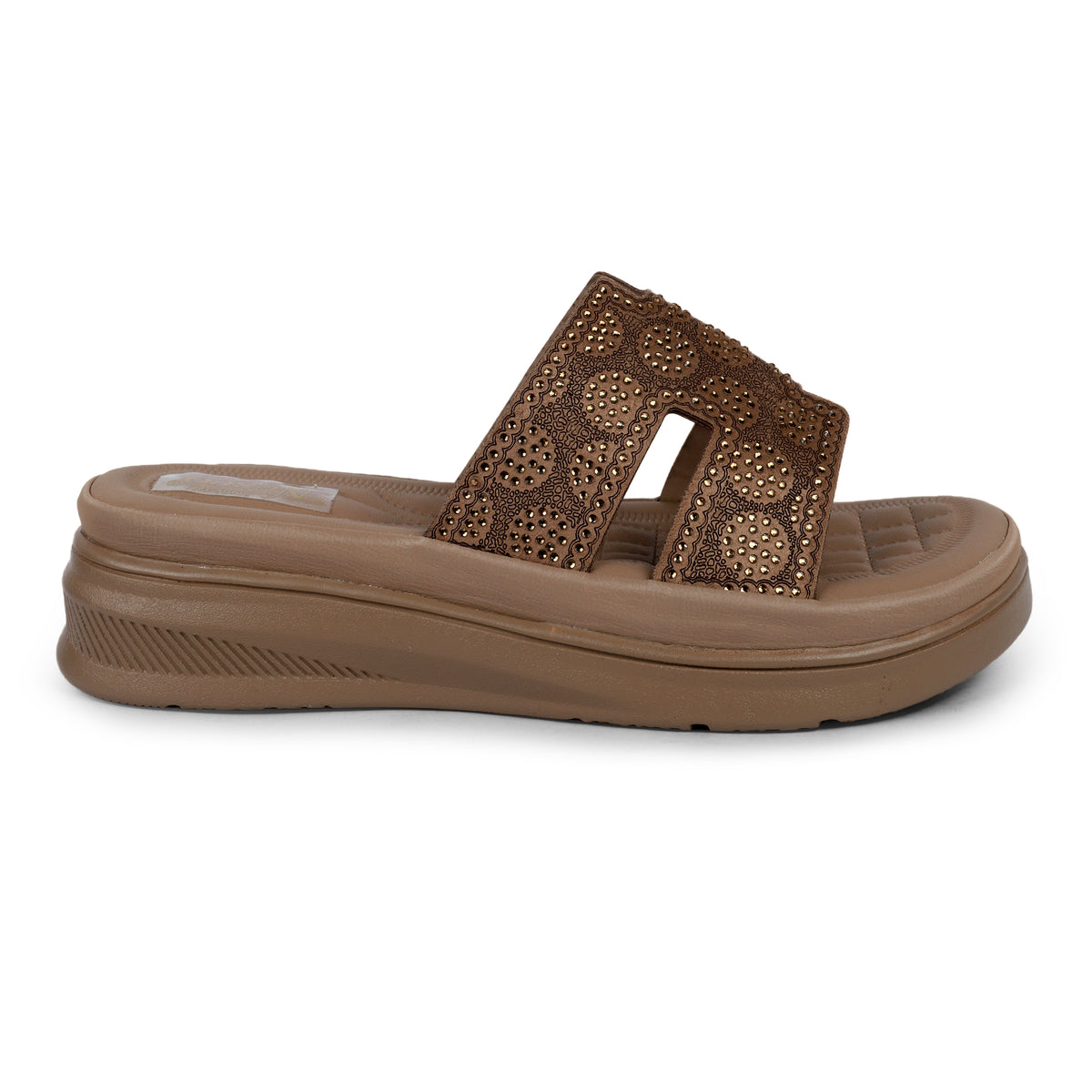 Embellished H-Strap Slides - Beige