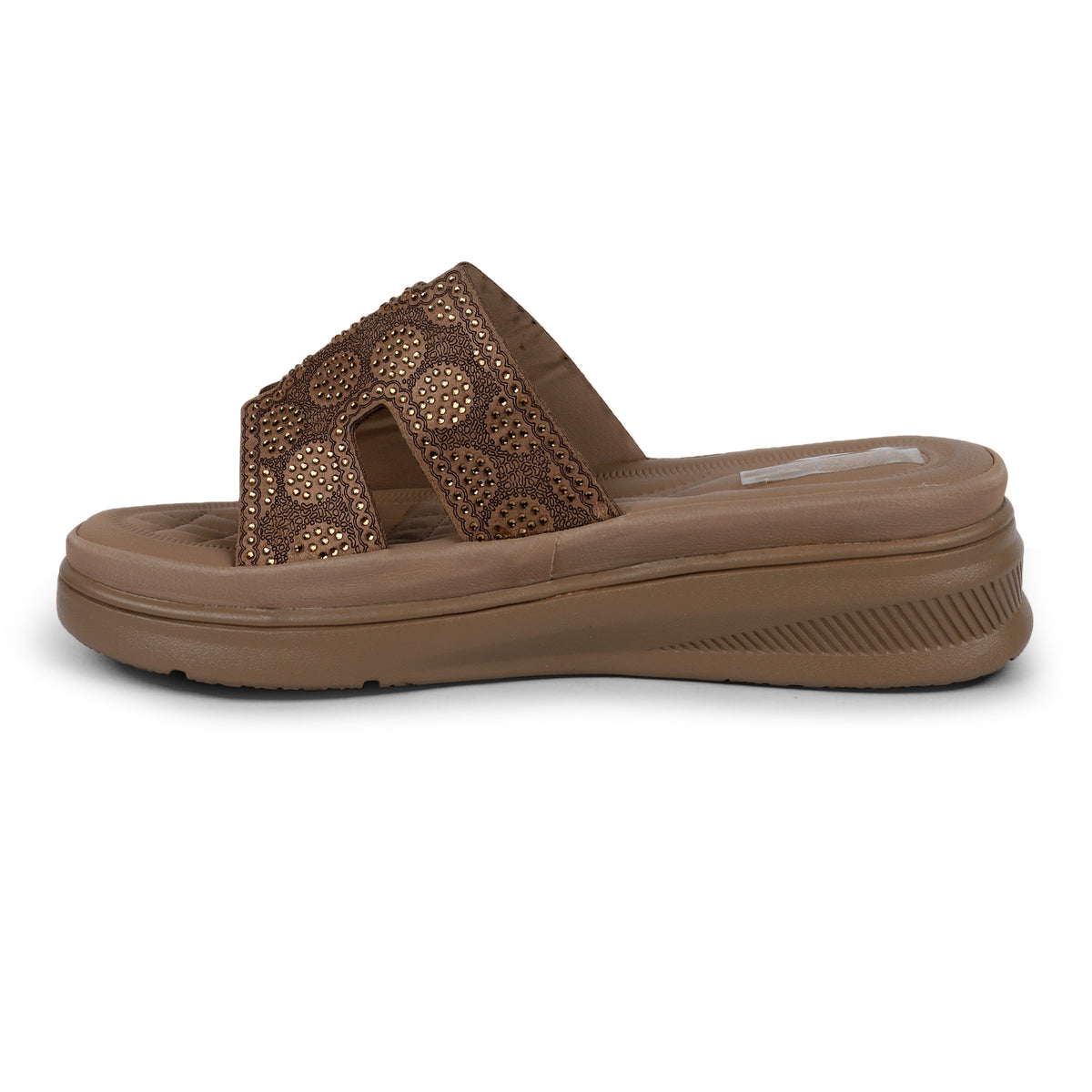 Embellished H-Strap Slides - Beige