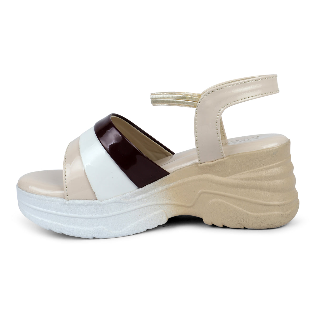 Tri-Color Glossy Strap Sandals - Cream