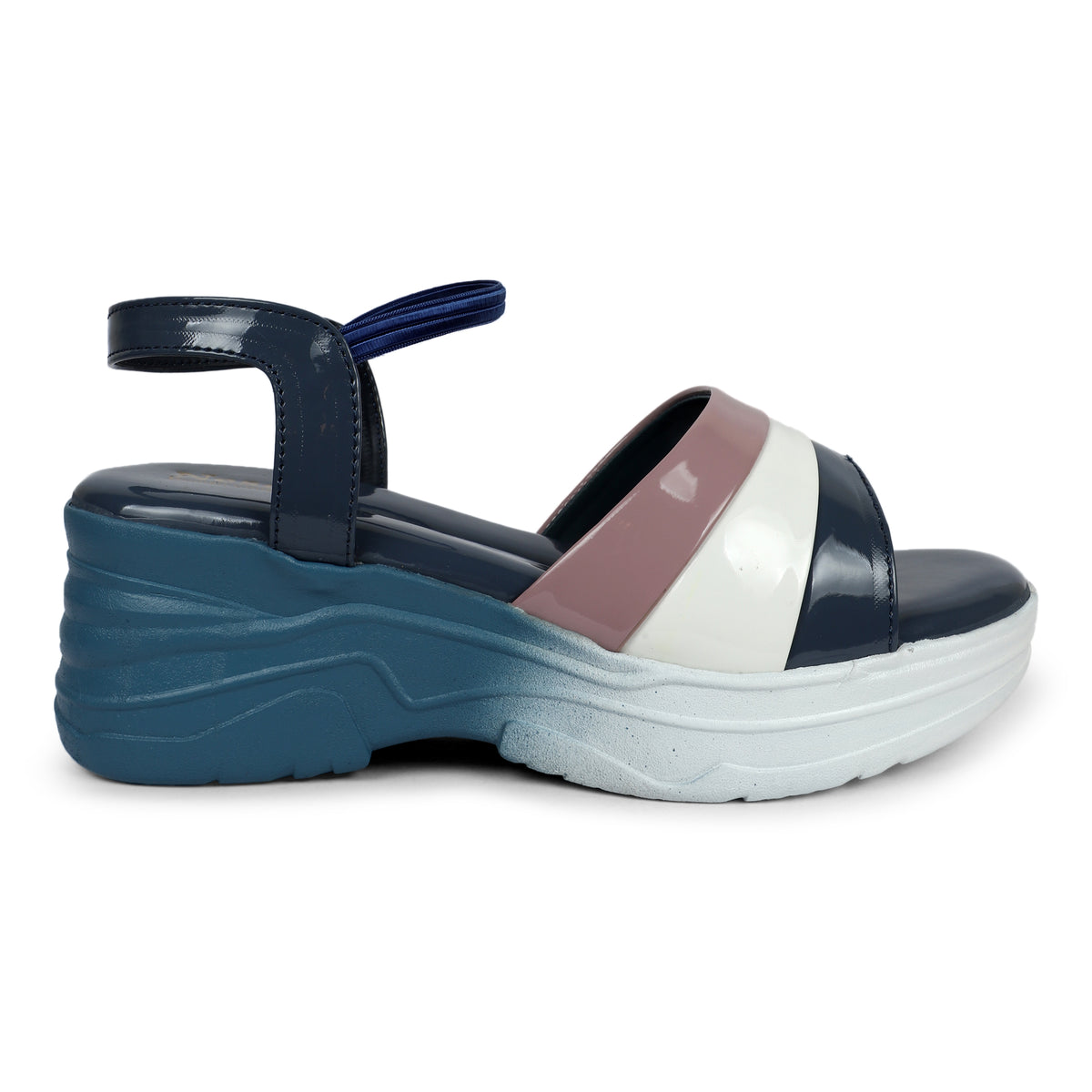 Tri-Color Glossy Strap Sandals - Navy