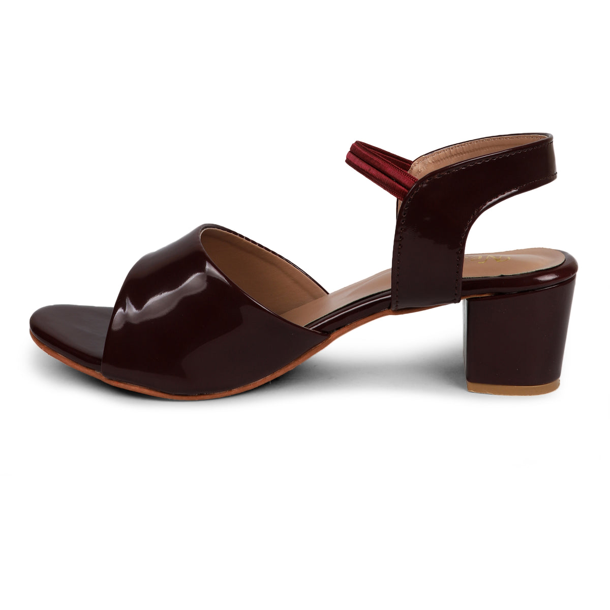 Glossy Block Heel Sandals - Maroon