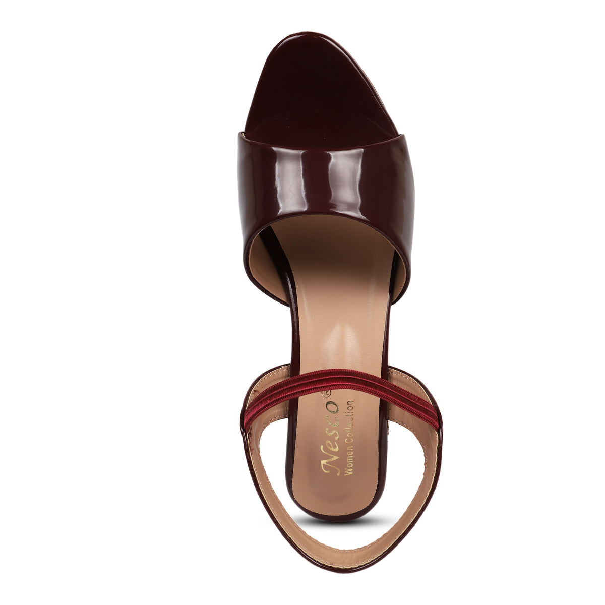 Glossy Block Heel Sandals - Maroon