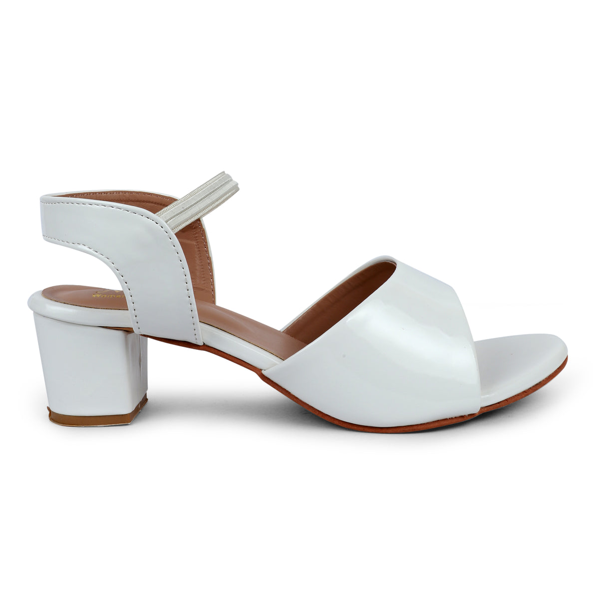 Glossy Block Heel Sandals - White