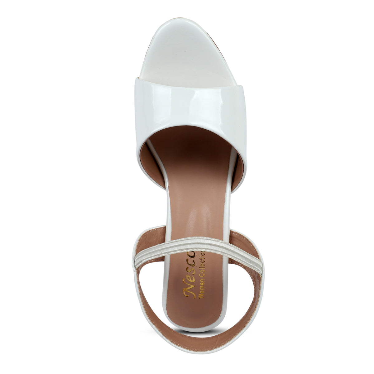 Glossy Block Heel Sandals - White
