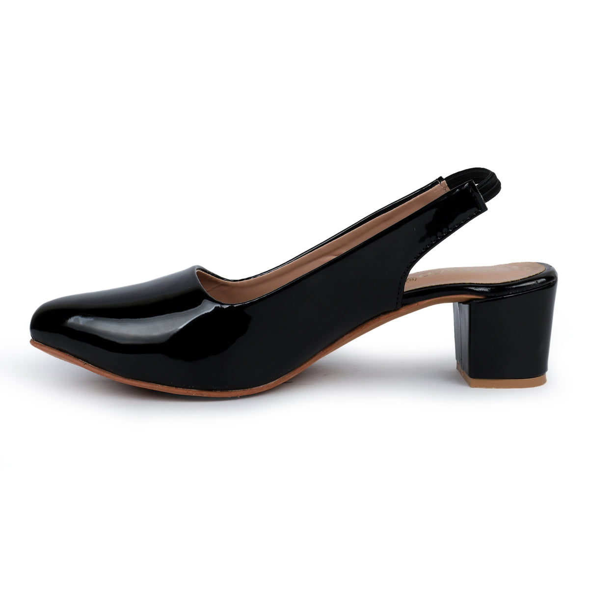 Glossy Pointed-Toe Slingback Heels - Black