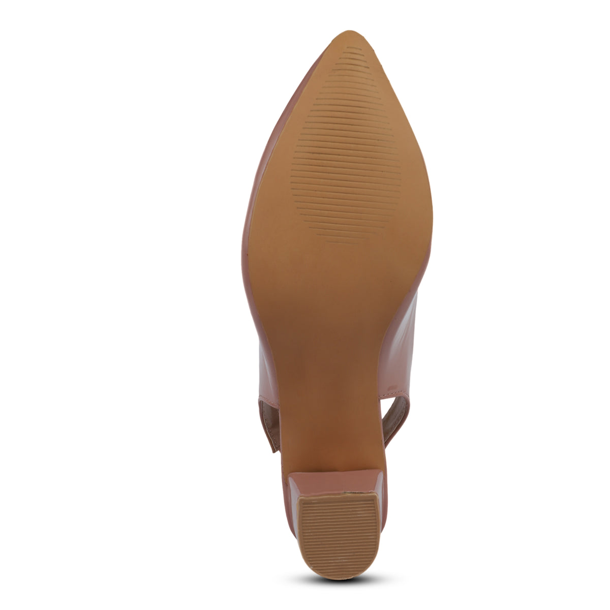Glossy Pointed-Toe Slingback Heels - Nude