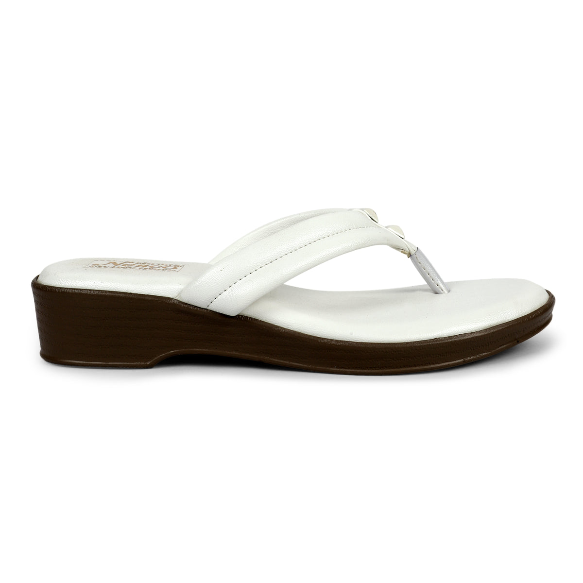Studded V-Strap Wedge Sandals - White