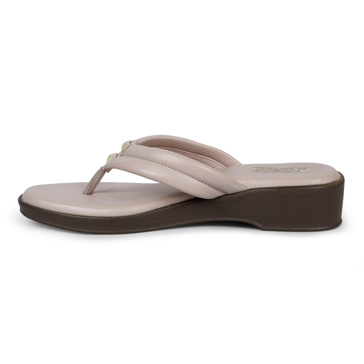 Studded V-Strap Wedge Sandals - Beige