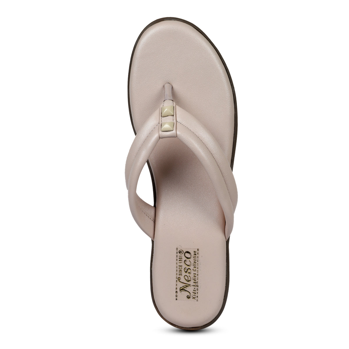 Studded V-Strap Wedge Sandals - Beige