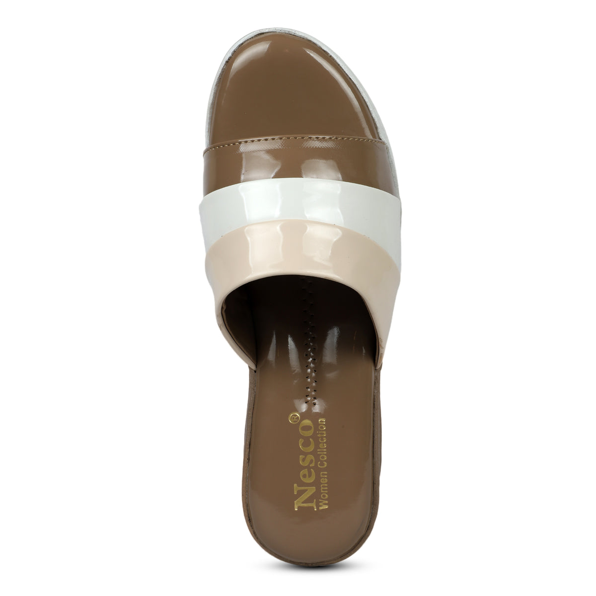 Tri-Color Platform Wedge Slides - Beige