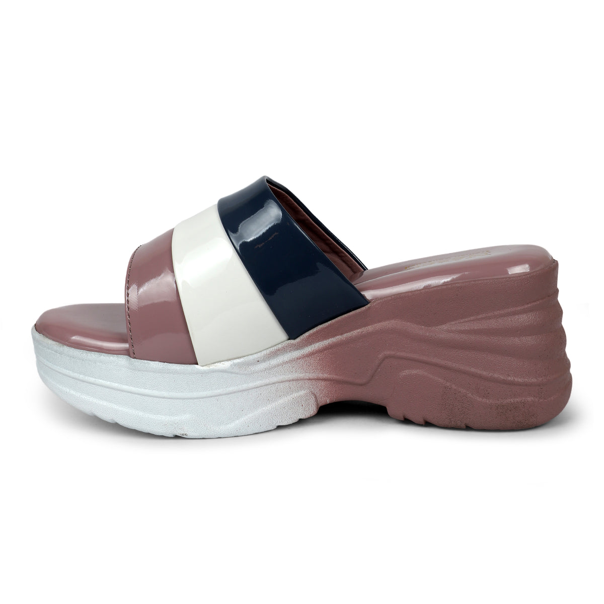 Tri-Color Platform Wedge Slides - Mauve